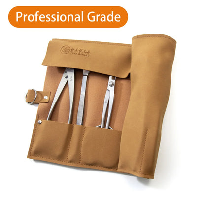 TianBonsai NBK-07/NMK-07 7-piece bonsai tool set leather storage roll bag for bonsai pruning, shaping and maintenance