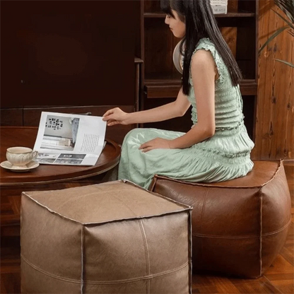 Foot Rest Non-Slip Storage Stool Waterproof Large Capacity PU Leather Ottoman Stackable Square Leather Pouf Tatami 발받침대 스툴