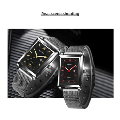 Men's Calendar Date Sport & Leisure Leather Clock 2023 Luxury Business Golden Stainless Steel Mesh Band Quartz Man Watches