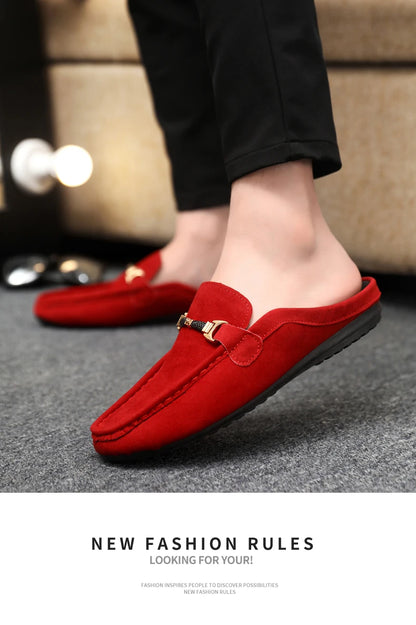Fashion Red Men's Half Shoes Summer Lightweight Casual Shoes For Men Flat Slippers Comfortable Soft Slip-on Shoes Man Loafers