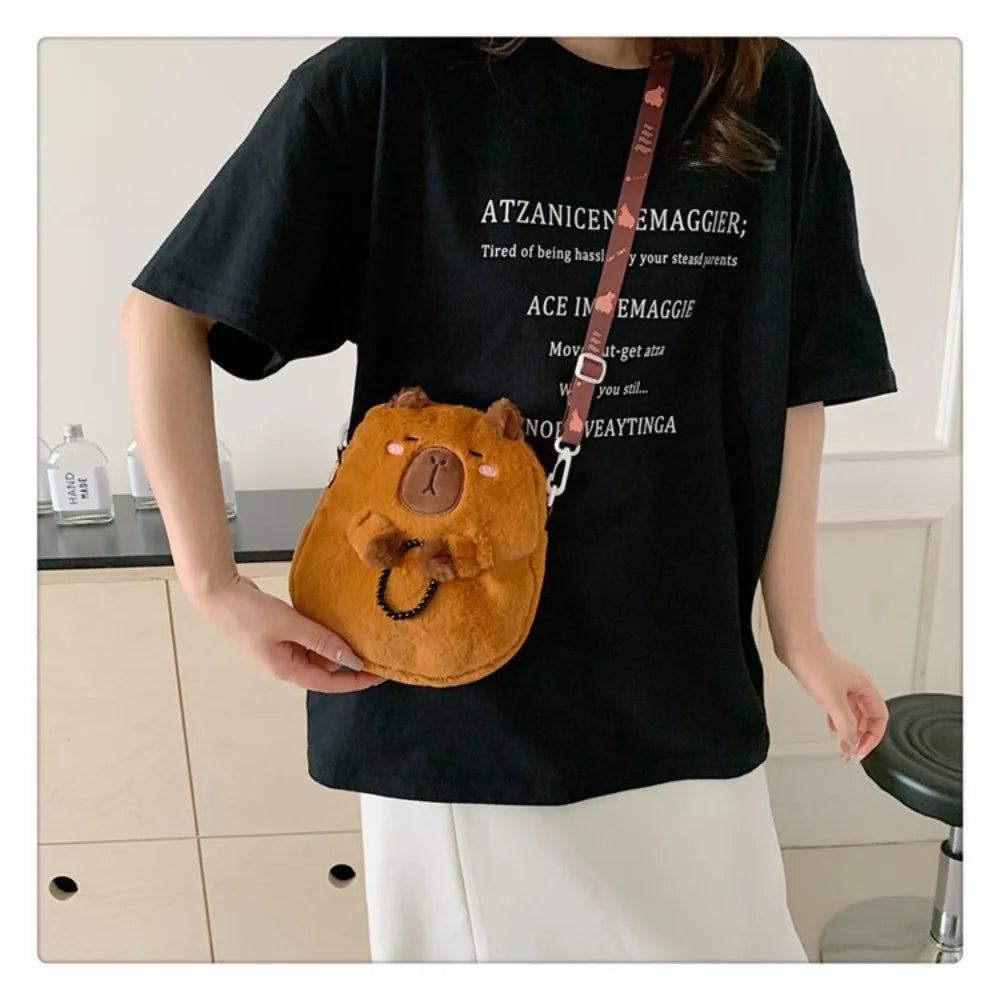 Large Capacity Capybara Plush Shoulder Bag Cartoon Capybara Handbag Unisex Capybara Handbag