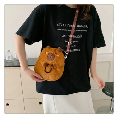Large Capacity Capybara Plush Shoulder Bag Cartoon Capybara Handbag Unisex Capybara Handbag