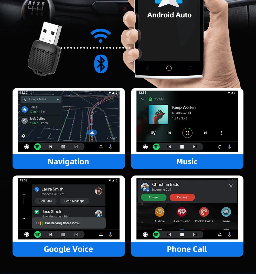 EKIY 2in1 Wireless CarPlay Dongle Wireless Android Auto Adapter Car Intelligent Systems AI Smart Box For Car With Wired CarPlay