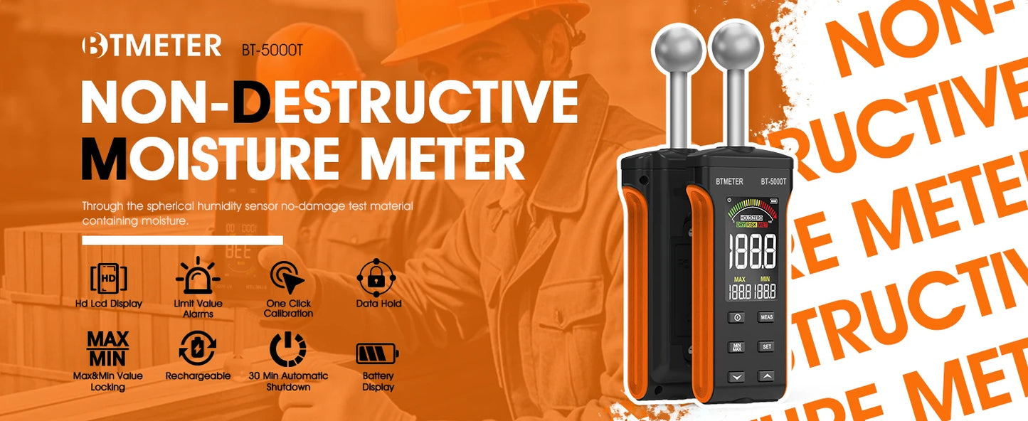 BTMETER Wood Moisture Meter - Pinless Moisture Detector Measur Depth 20-40mm Non-Destructive Moisture Tester with Masonry