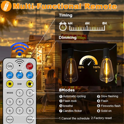 10M 18M 30M Solar String Light ST38 Led Filament Bulb 24V Shatterproof Solar Festoon Garland For Patio Party Garden Decorection