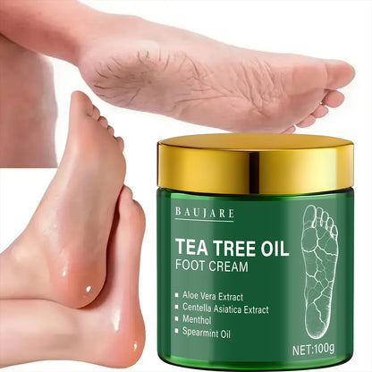 Tea Tree Oil Foot Cream with Aloe Vera, Centella Asiatica, Menthol & Spearmint Oil, Moisturizes & Nourishes, Softens Feet