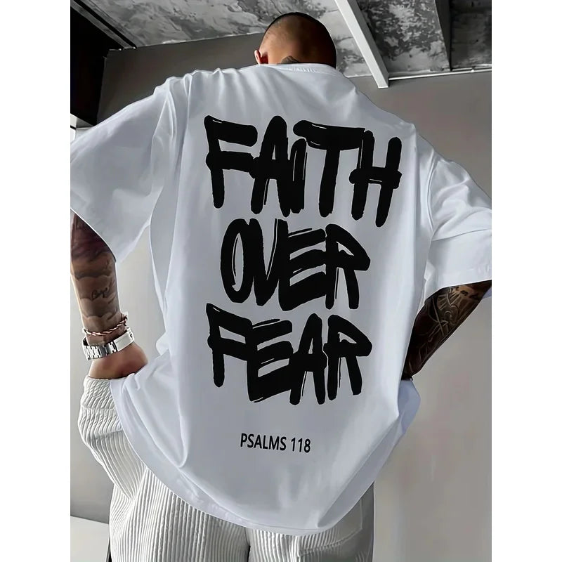 Men's T-shirt - 100% lightweight summer casual T-shirt, bold letter print, round-neck short-sleeved for outdoor activities