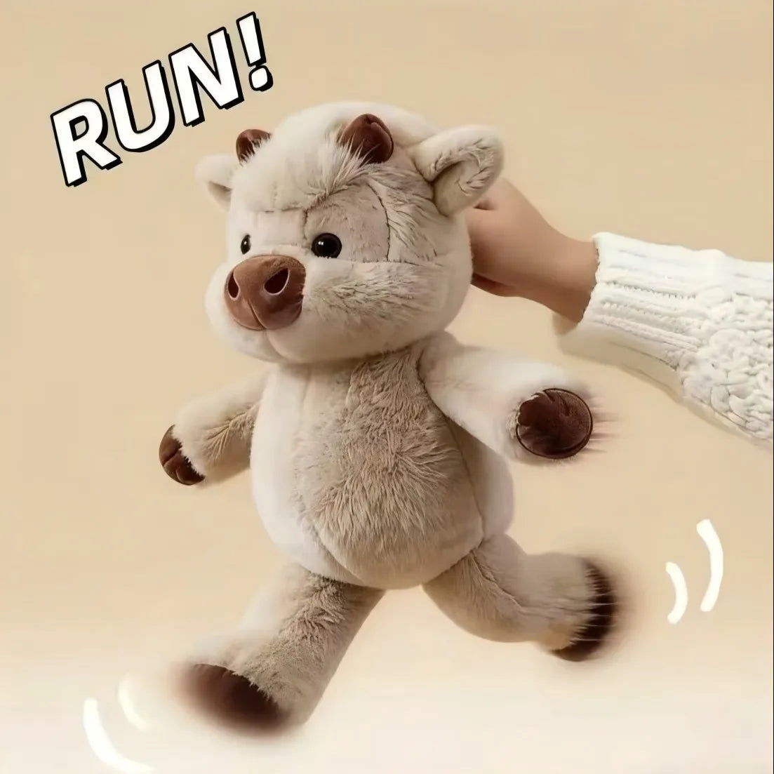 Adorable Highland Cattle Plush Toy - Huggable Running Cow Stuffed Animal Made with Premium Soft Fabric, Soothing Companion