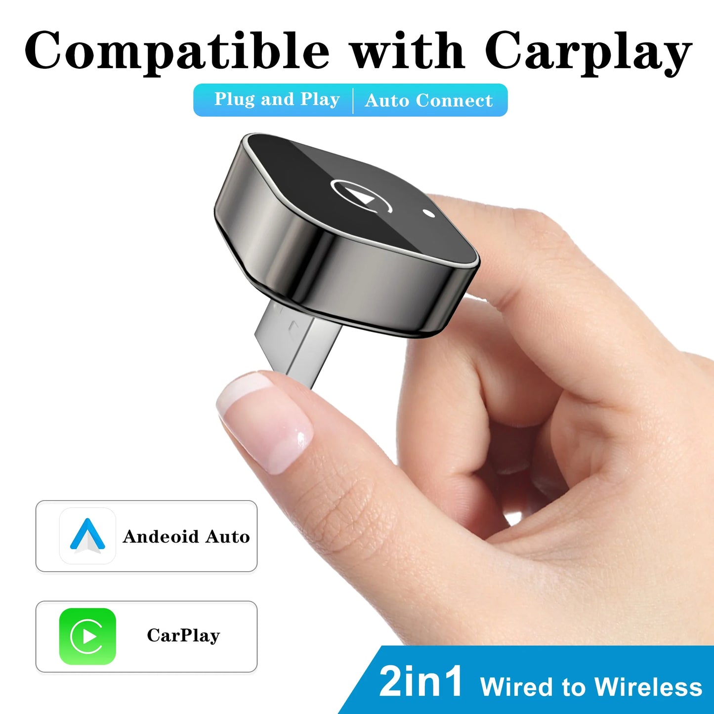 2 IN 1 Wireless Carplay & Android Auto Adapter Wired to Wireless Carplay Dongle Mini Plug & Play Auto Connect For iPhone Android