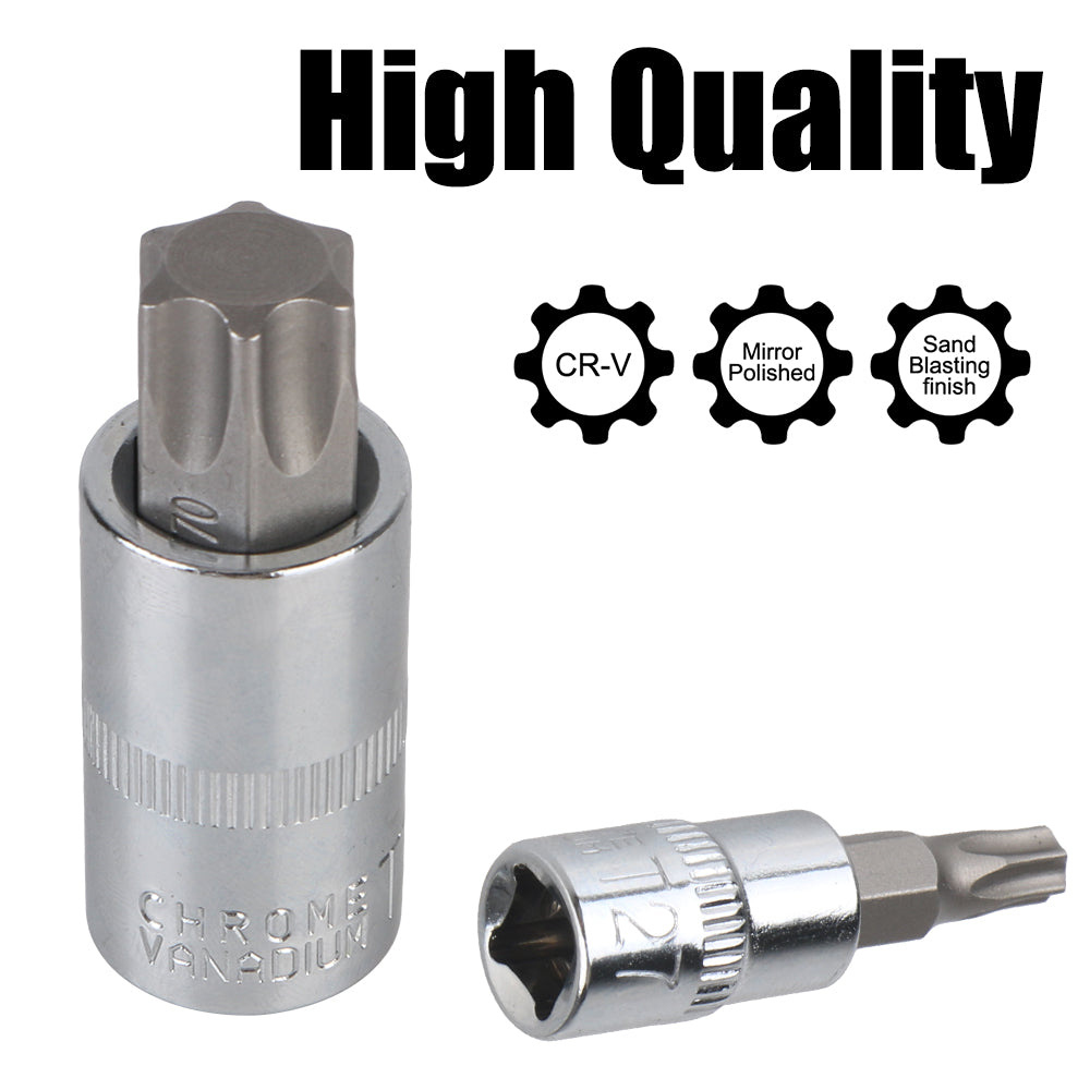 T8-T70 Torx Bit Socket Set 1/4" 3/8" 1/2" Drive Car Removal Tools Socket Wrench Tools 13 Pcs For Ratchet Torque Spanner