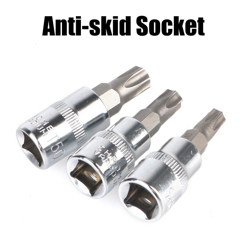 T8-T70 Torx Bit Socket Set 1/4" 3/8" 1/2" Drive Car Removal Tools Socket Wrench Tools 13 Pcs For Ratchet Torque Spanner
