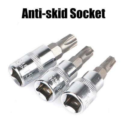 T8-T70 Torx Bit Socket Set 1/4" 3/8" 1/2" Drive Car Removal Tools Socket Wrench Tools 13 Pcs For Ratchet Torque Spanner